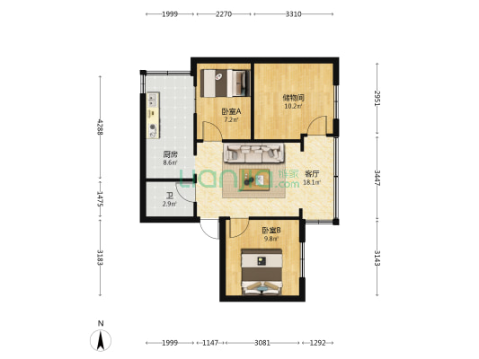 益康路16号 2室1厅1卫 54平方