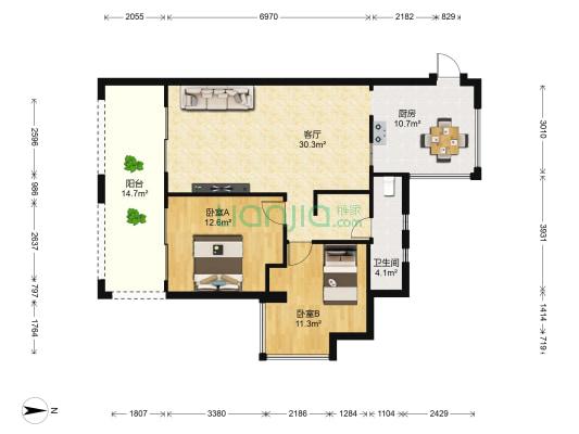 中信·台达国际 2室1厅1卫 87平方