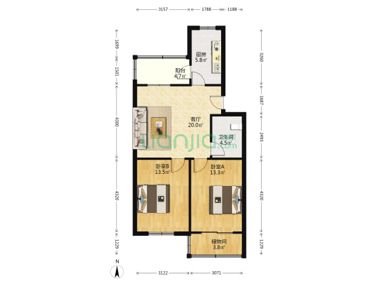 龙汇公寓 2室1厅1卫 84平方