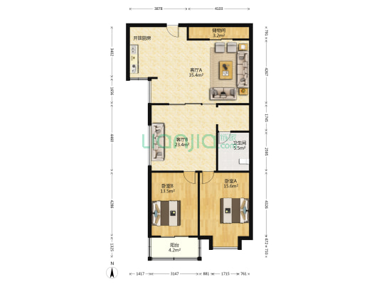 桃花坞132号商住楼 2室2厅1卫 131平方