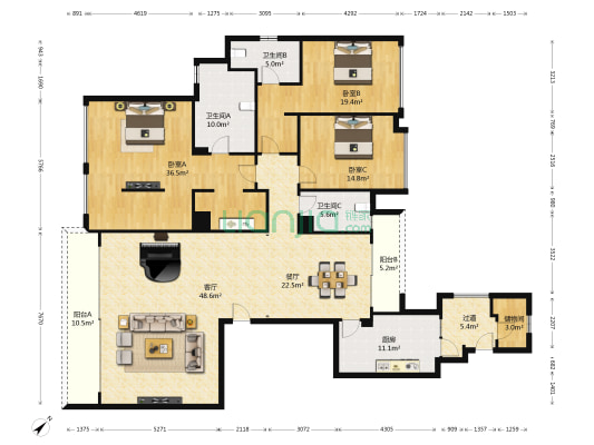 九龙仓擎天半岛 3室2厅3卫 242平方