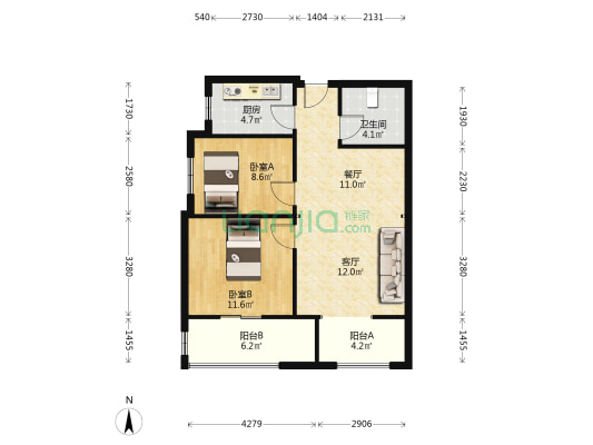 绿景未来城 2室2厅1卫 89平方
