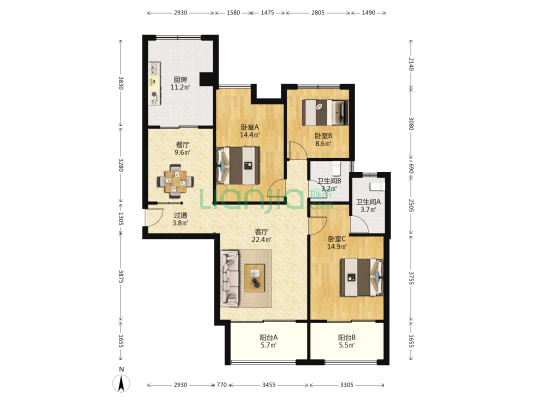 安澜雅居 3室2厅2卫 126平方