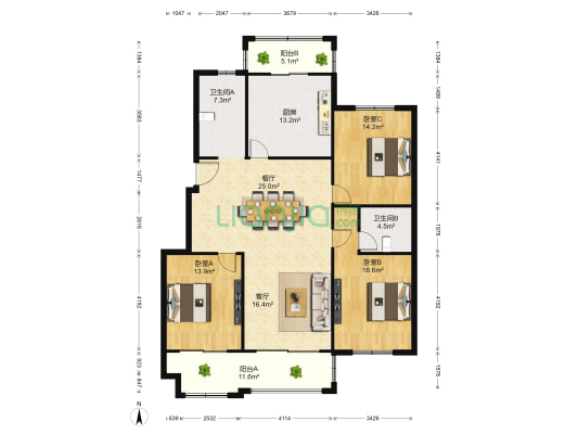 滨湖新苑 3室2厅2卫 147平方