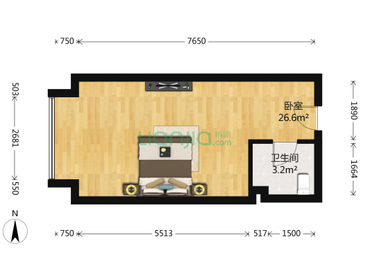 国贸大厦 1室0厅1卫 41平方