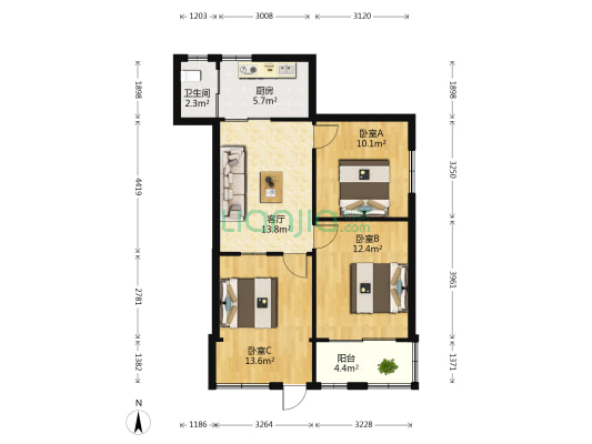 腾王阁社区（石厂街） 3室1厅1卫 68平方
