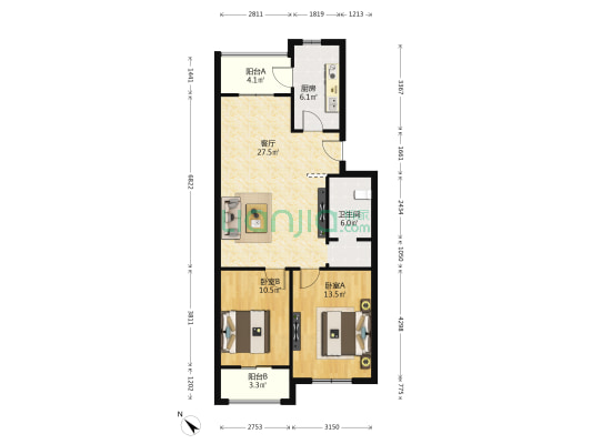 惠森花园 2室1厅1卫 90平方