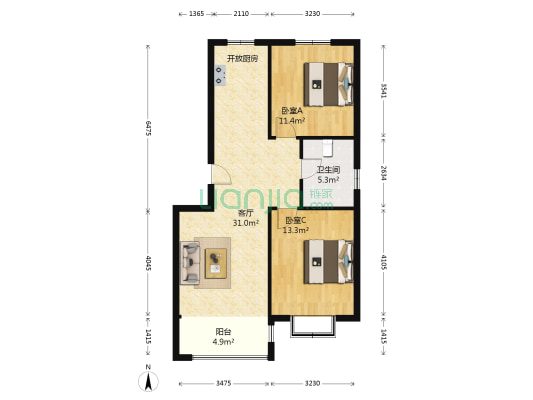 三木空港小镇 2室1厅1卫 83平方
