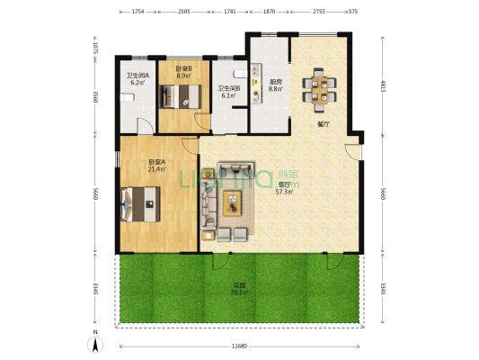 融创东山府三区 2室1厅2卫 255平方