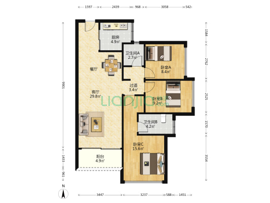 京基智农·山海御园 3室1厅2卫 101平方