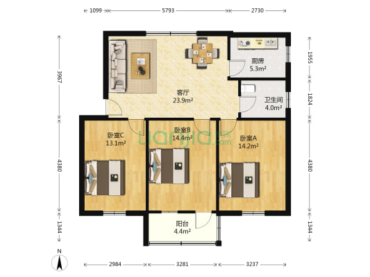 宝泉路94号 3室1厅1卫 92平方