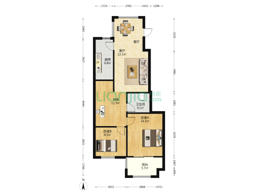 龙景名园 3室1厅1卫 91平方