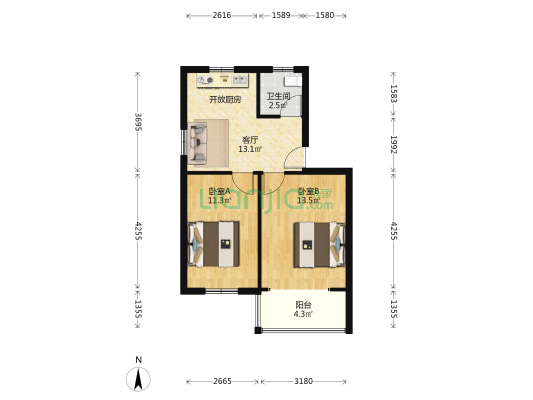 河南里 2室1厅1卫 55平方
