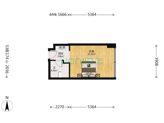 联盛巧克力 1室0厅1卫 52平方