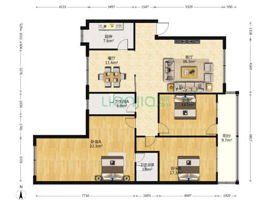 福利巷6号 3室2厅2卫 152平方