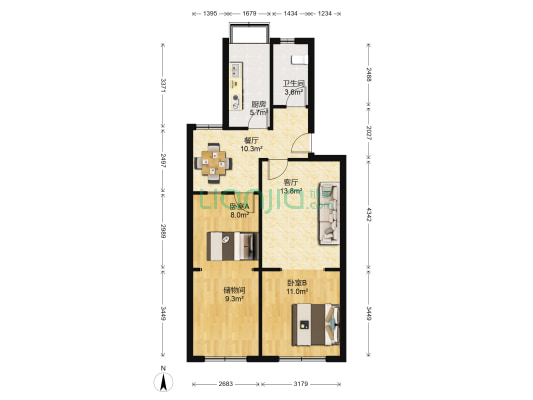 燃气公司家属院 2室2厅1卫 79平方