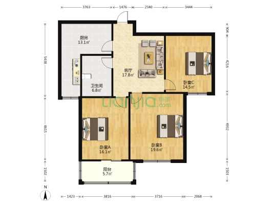 东鑫苑小区 3室1厅1卫 117平方