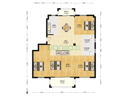 东晖华庭 4室1厅2卫 167平方