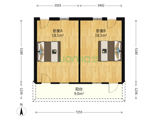 轻工业厅宿舍 2室1厅 南