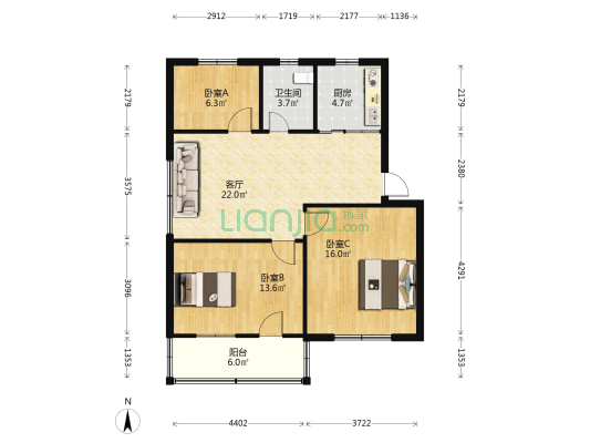 城东三村 3室1厅1卫 86平方