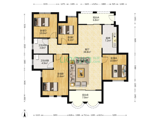 钱江凤凰城 4室1厅2卫 124平方