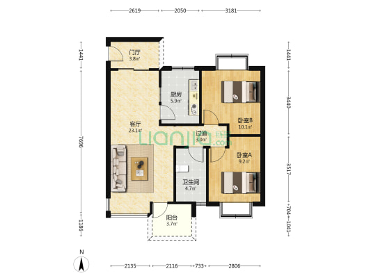 东城映象三期B区 2室1厅1卫 90平方