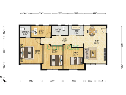 中信楼宝安 4室1厅2卫 99平方
