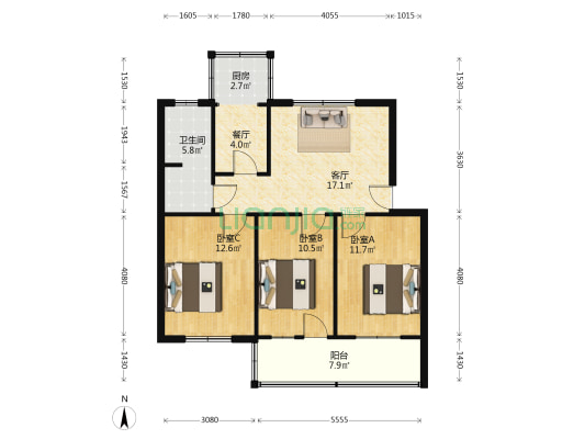 建新街19号 3室2厅1卫 84平方