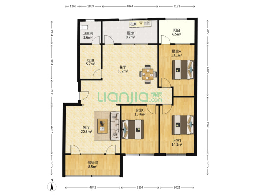 太平洋保险公司家属院 3室2厅1卫 148平方