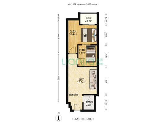 尚塬颐都汇 2室1厅1卫 59平方