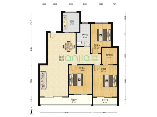 康桥花园 3室1厅1卫 129平方