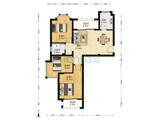 中楠时代花园 3室1厅1卫 89平方