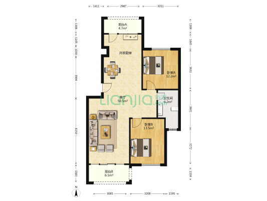 金座庄园 2室1厅1卫 109平方