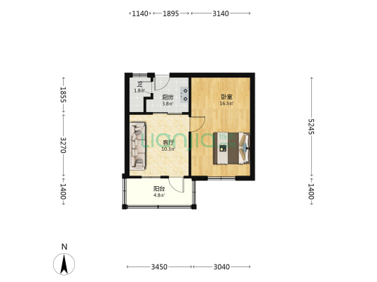 二轻局宿舍 1室1厅1卫 42平方