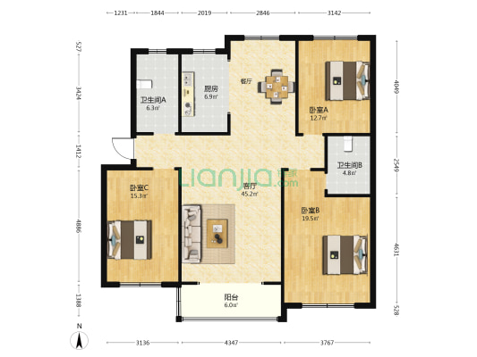 青云紫府 3室1厅2卫 137平方