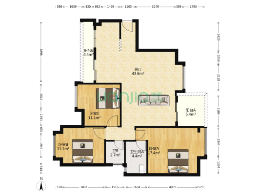 勒水名筑 3室1厅2卫 115平方