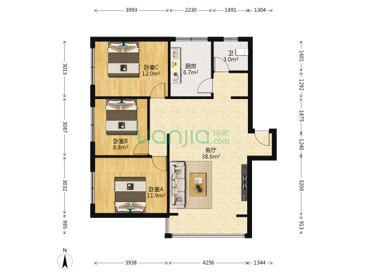 平安楼Ⅱ期 3室1厅1卫 102平方