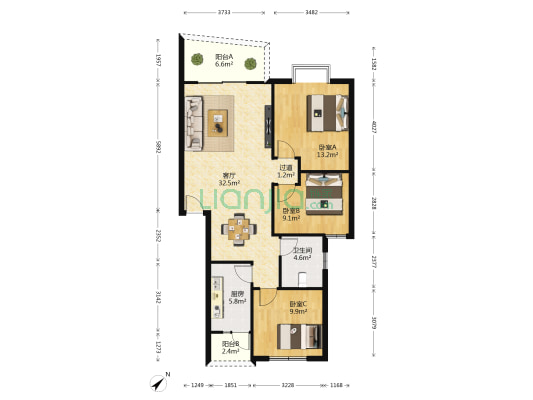 天益佳苑 3室1厅1卫 100平方
