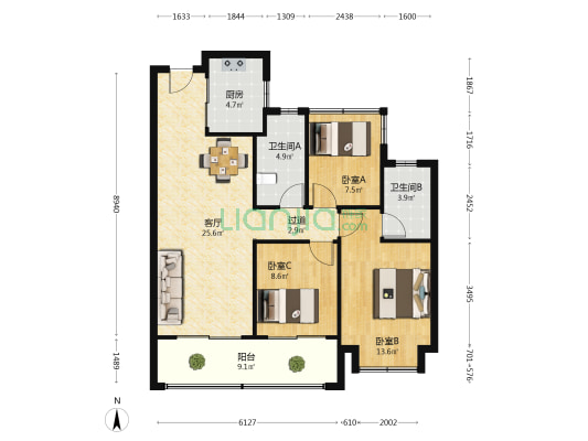 滨语听湖 3室1厅2卫 109平方