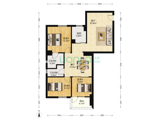 西雅苑 3室2厅2卫 109平方