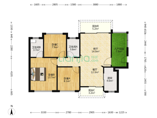 碧桂园佳诚新仕界 3室2厅2卫 96平方
