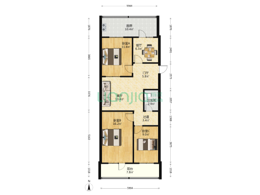 太原市地税局宿舍区 3室2厅1卫 95平方