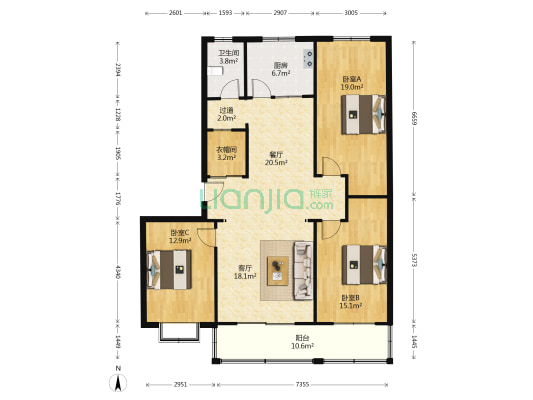 中阳春蕾小区 3室2厅1卫 146平方