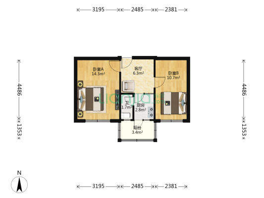菜行社区 2室1厅1卫 47平方