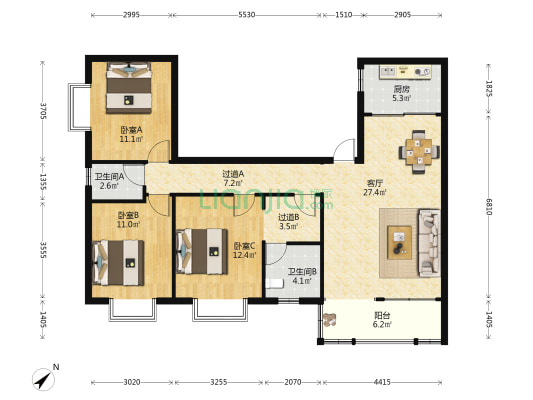 丽景华都 3室1厅2卫 119平方
