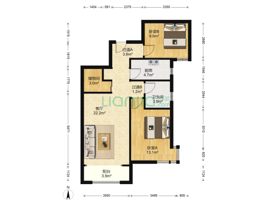 中节能远景城 2室1厅1卫 89平方