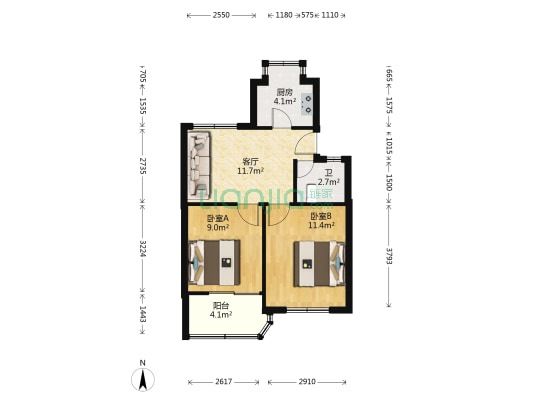 隆顺欣园 2室1厅1卫 56平方