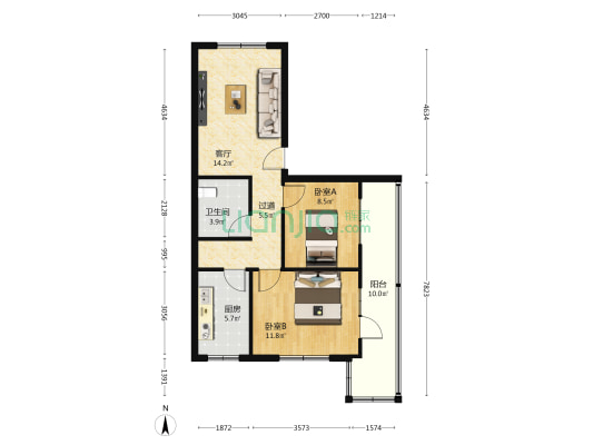 靛园寺楼（兰水小区） 2室1厅1卫 84平方