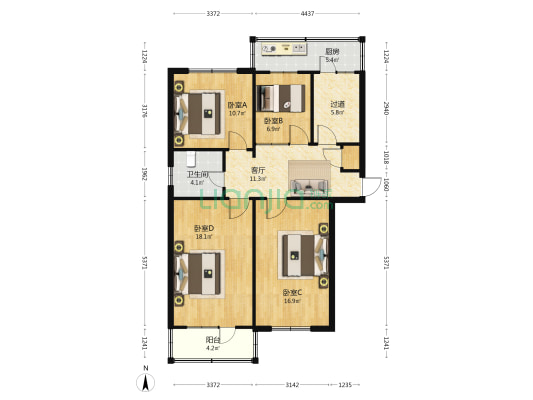 省经信委宿舍院 4室1厅1卫 99平方