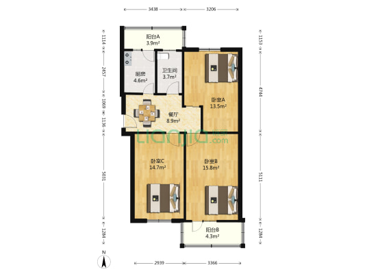 市建总公司宿舍 3室1厅1卫 80平方